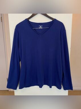 Jones New York Sport Blue V Neck Long Sleeve Shirt Womens Plus 2X 100% Cotton